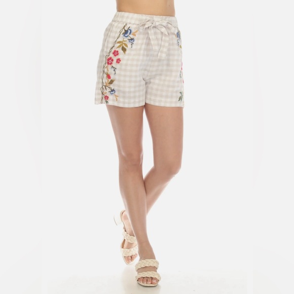 Johnny Was Adele Trapunto Belted Linen shorts plaid gingham print XS - Picture 2 of 7